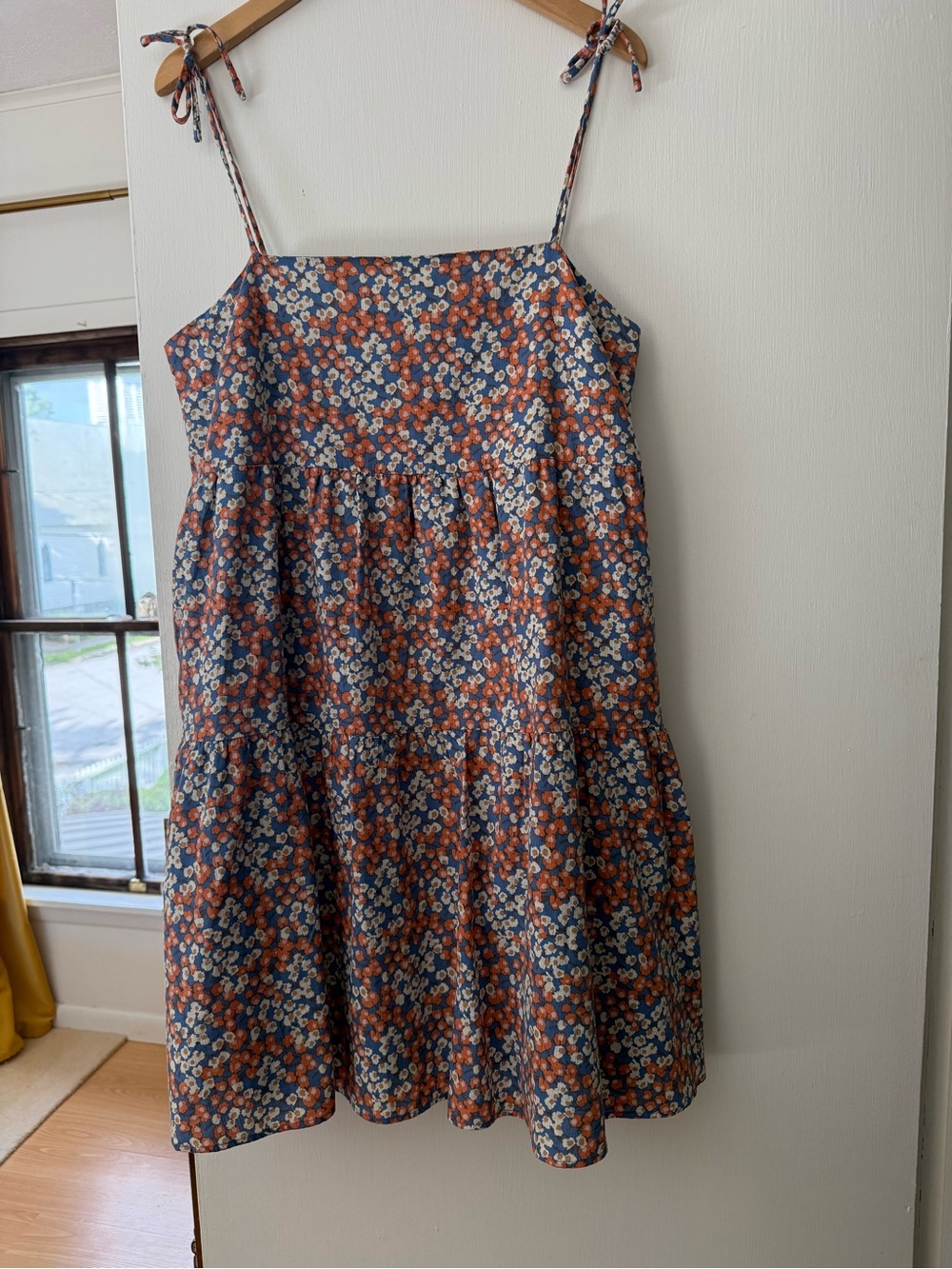 Everlane Floral Tie-Shoulder Sundress in Blue & Rust - Picture 2 of 6